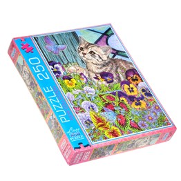 Renkli Çiçekler Arasında Kedi Puzzle 250 Parça