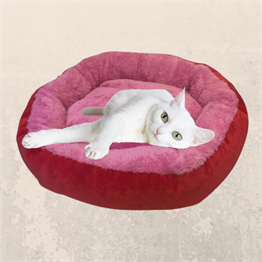 Premium Nubuk-Peluş Yuvarlak Kırmızı-Pembe Kedi ve Köpek Yatağı 55 cm