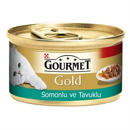 Gourmet Gold Parça Etli ve Soslu Somonlu Tavuklu Yetişkin Kedi Konservesi 85 gr
