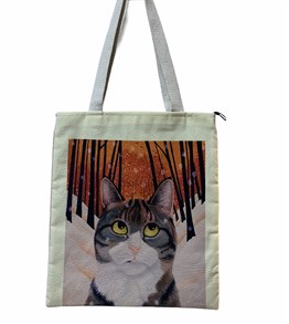 Şaşkın Kedi Tasarımlı Çanta 34 x 40 cm